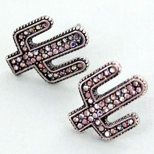 Iridescent Rhinestone Cactus Earrings